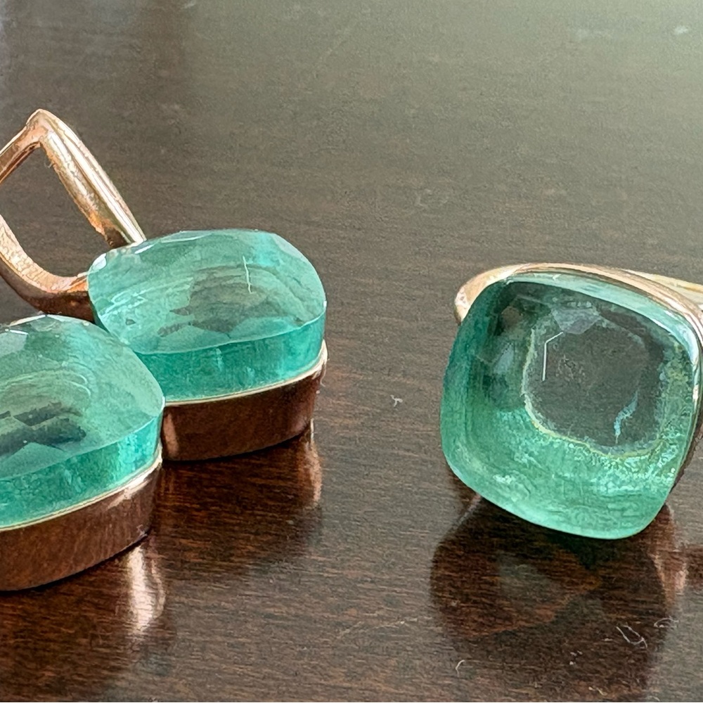 Aquamarine Earrings and ring set in 925 Sterling Silver rose gold plated